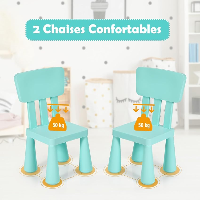 Thumbnail 5 de Table enfant COSTWAY avec 2 chaises, 50 kg 📐