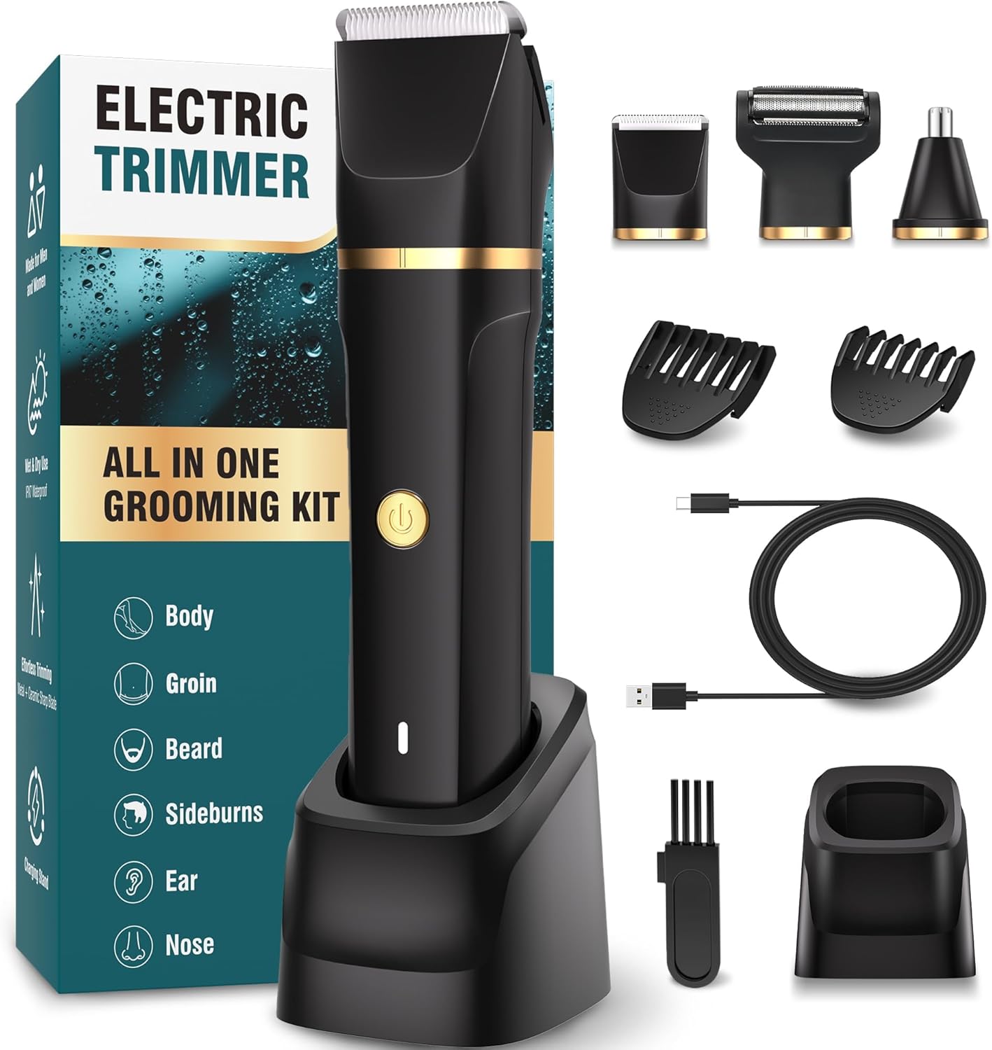 Thumbnail 6 de houpoo Intimrasierer für Männer – 3-in-1 Nass-/Trockentrimmer mit stehender Ladestation (IPX7)