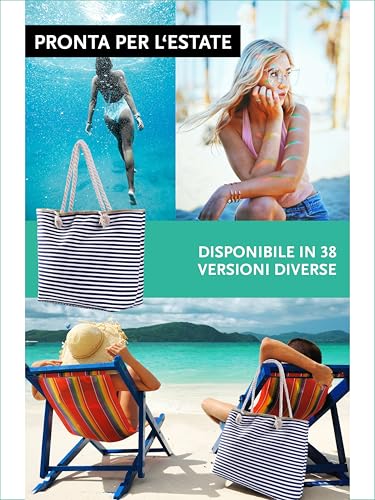 Thumbnail 4 de DonDon Borsa da spiaggia grande con cerniera 58 x 38 x 18 cm – stile marino a righe bianche e azzurro scuro