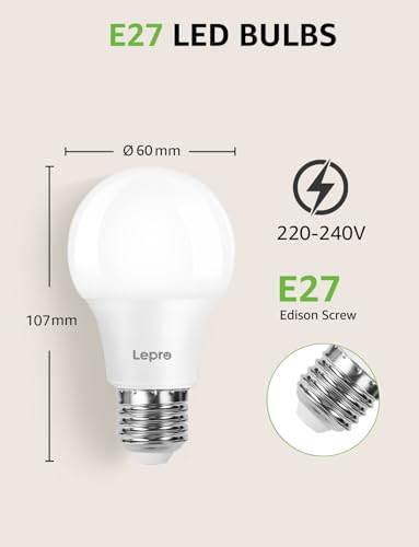 Detalle de Lepro E27 LED Bulb 8.5W, 806lm, 2700K Warm White – 6 Pack by Lighting EVER