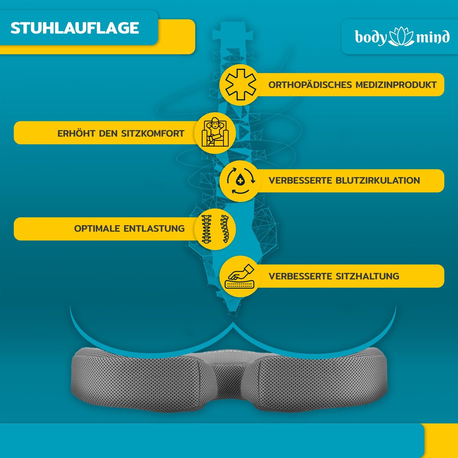 Detalle 2 de Body & Mind orthopedisch zitkussen H2 - Medium, U-vorm en traagschuim