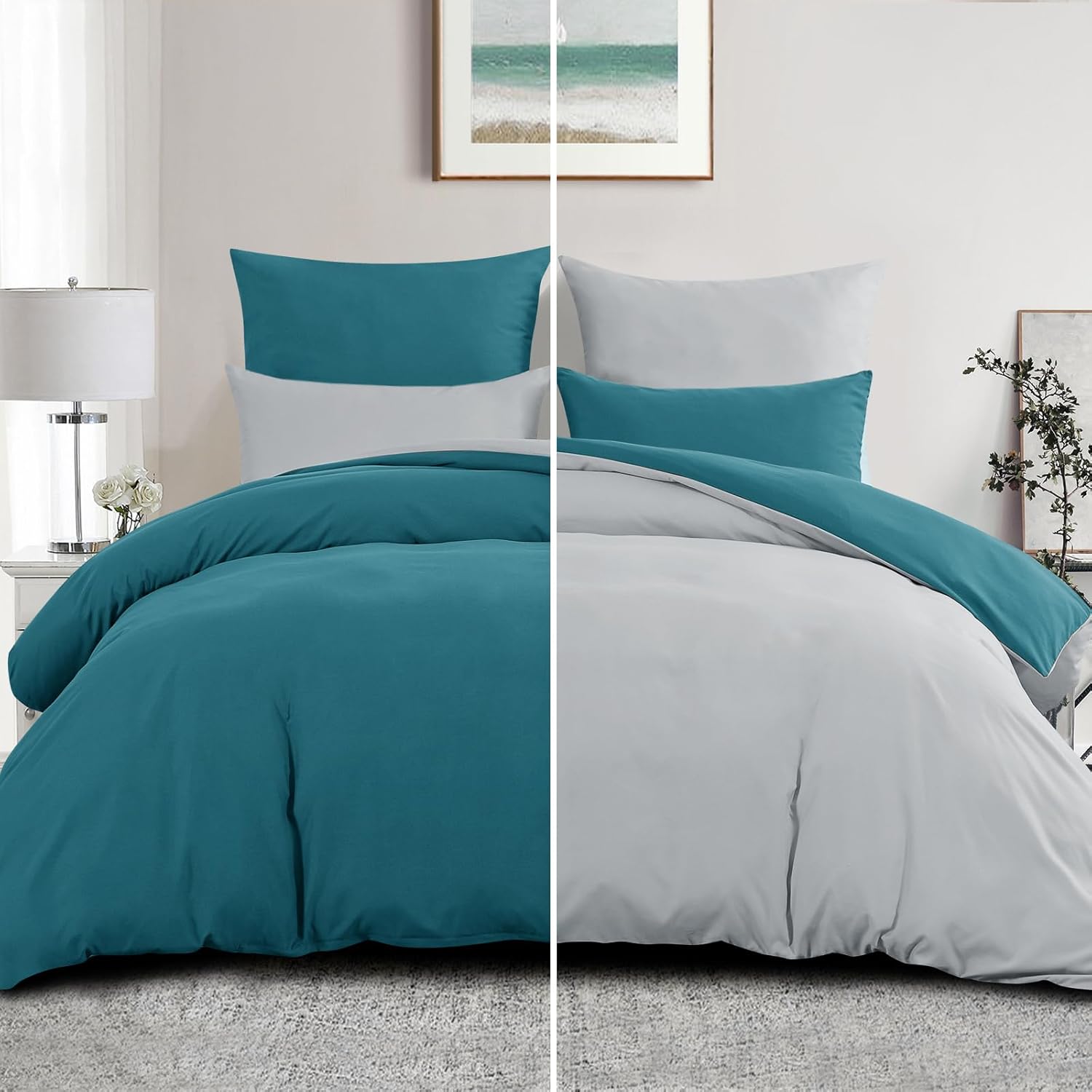 Thumbnail 2 de Aisbo King Size Reversible Duvet Cover Set (Teal and Grey) with Brushed Microfibre & 2 Pillowcases