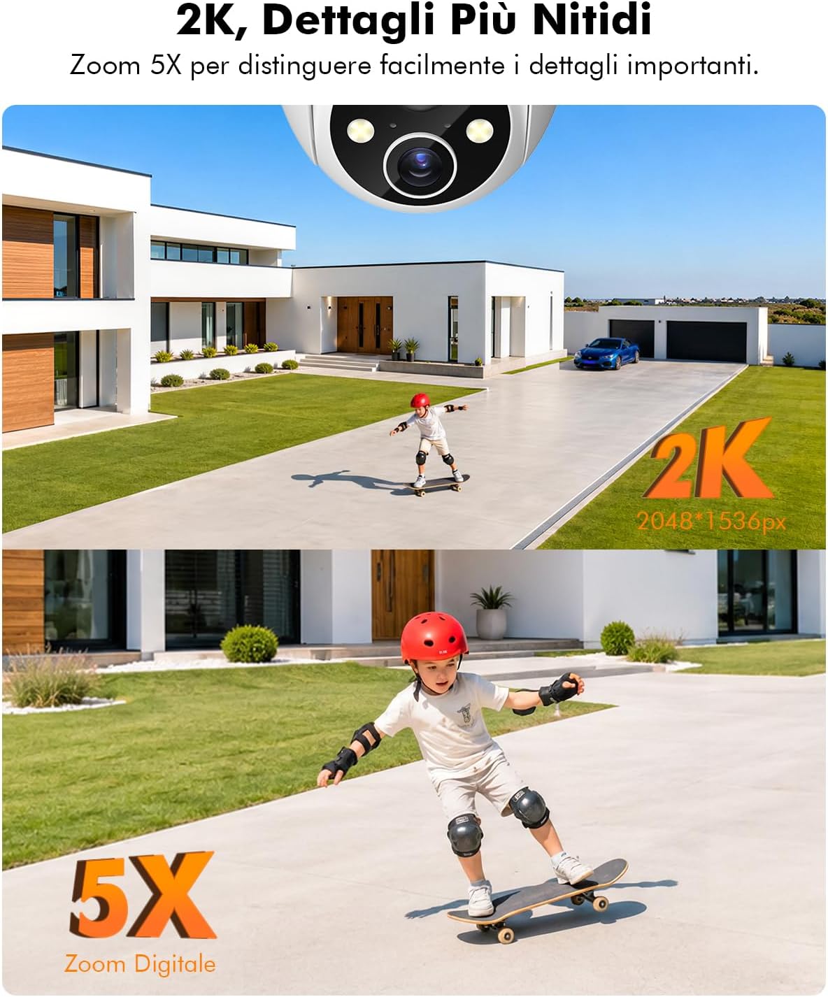 Detalle 2 de YESKANO 2K Telecamera Wi-Fi Esterno Solare 360° PTZ, Videosorveglianza a Batteria con Rilevamento Umano, Audio 2 Vie e Visione Notturna a Colori