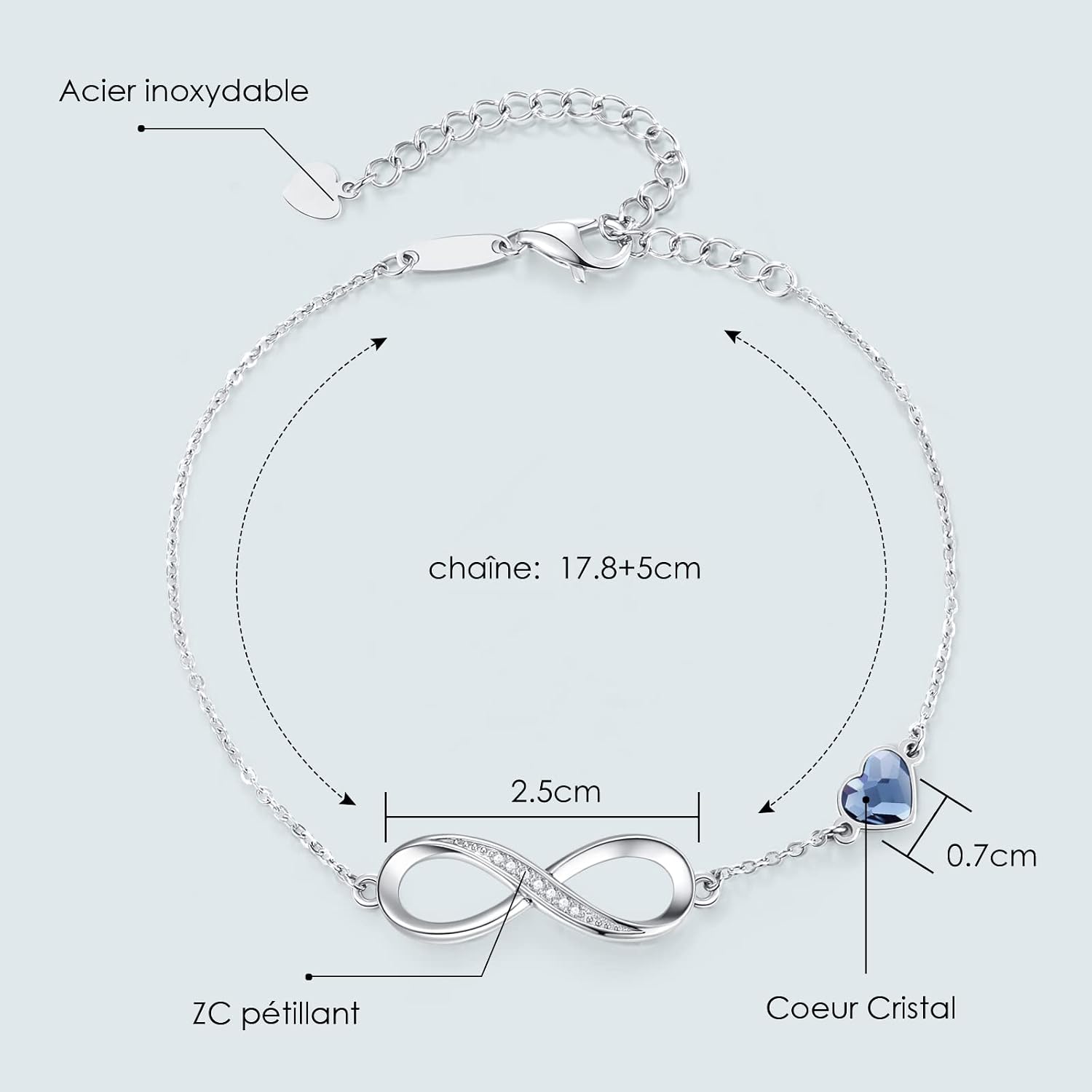Detalle de Louisa Secret Bracelet Femme Argent 925 Infini Cœur Ajustable