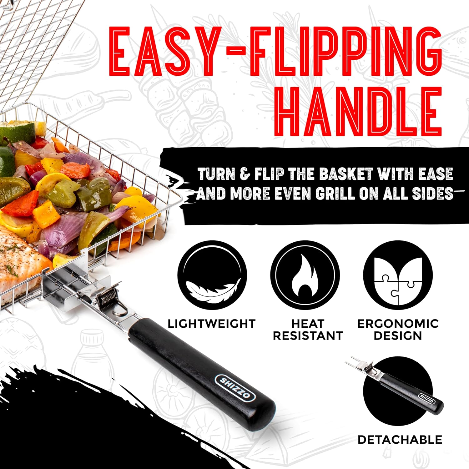 Thumbnail 3 de SHIZZO EA-G5JB-V5TC Stainless Steel Grill Basket Set with Removable Handle