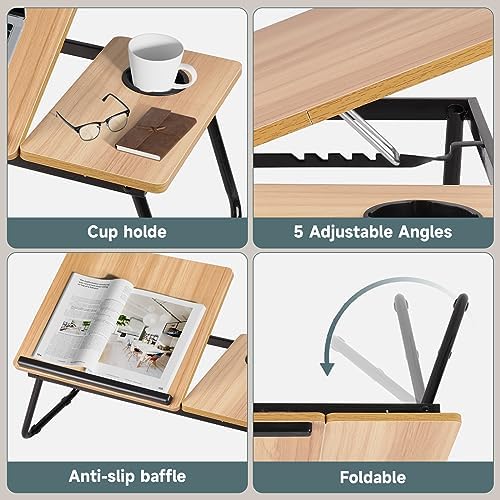 Detalle de BTGGG Laptop Bed Table (Maple) – Portable Foldable Desk with 5-Level Height Adjustment