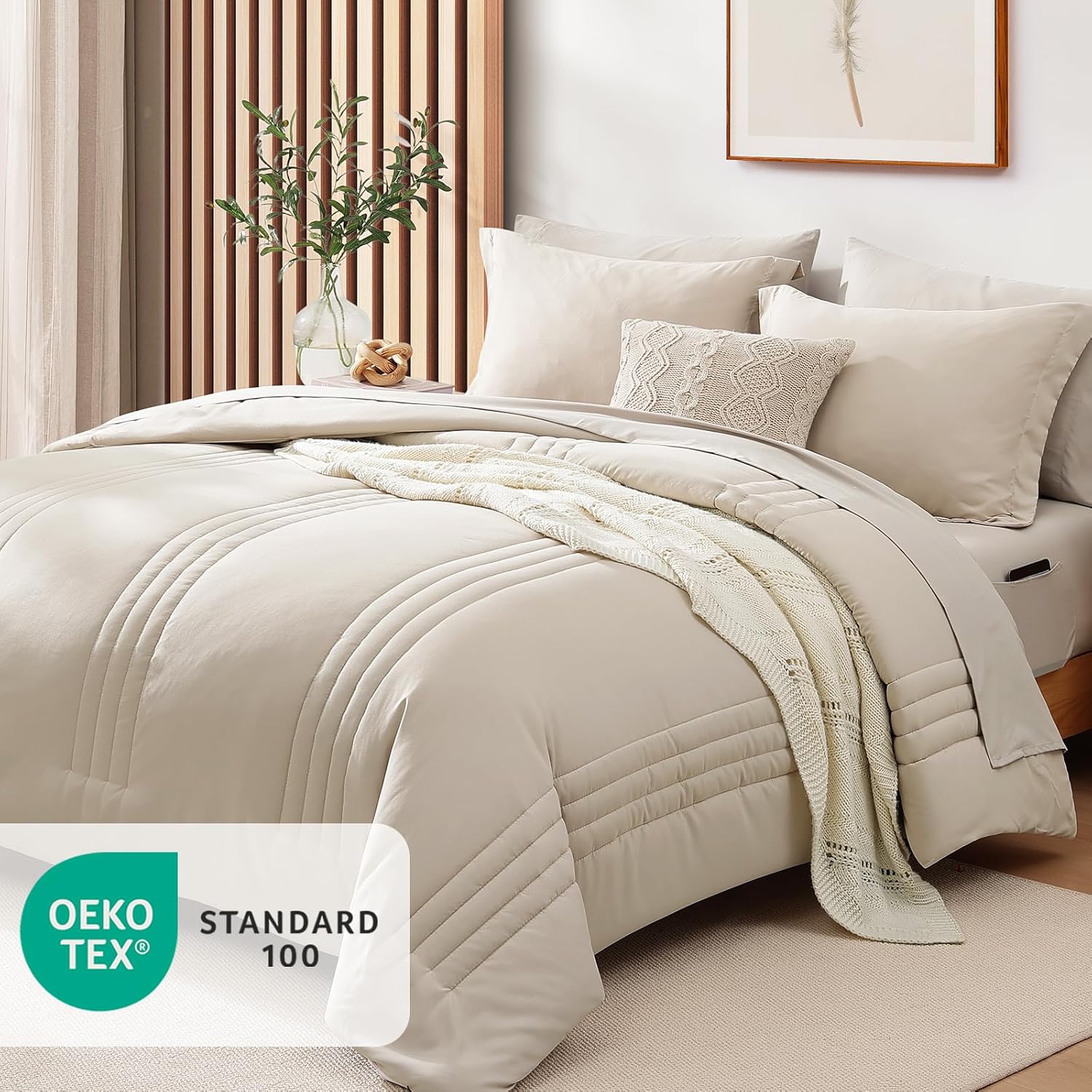 Thumbnail 2 de Monbix King Size Comforter Set (7-Piece) Bed in a Bag in Apricot Beige