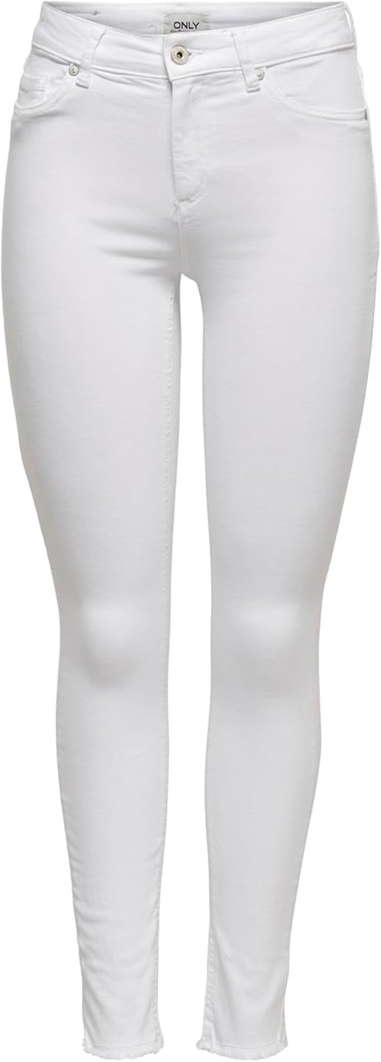 Detalle de ONLY Damen Skinny Fit Jeans, Mid Waist – Weiß, Größe L/32L (ONLBLUSH Life Röhrenjeans)
