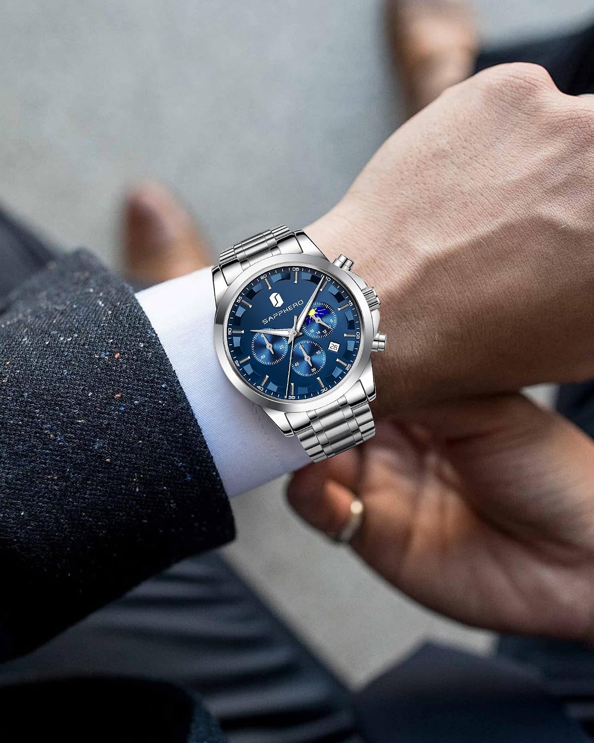 Detalle de BENYAR Men's Watch UK: Classic Chronograph with Leather Strap