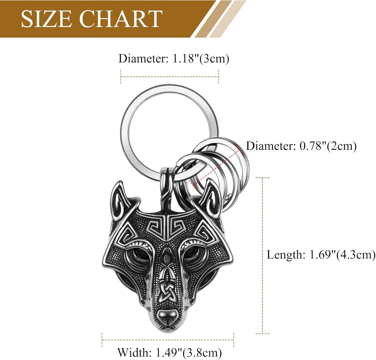 Thumbnail 1 de OIDEA Wolfskopf Schlüsselanhänger – Wikinger Schmuck aus Edelstahl mit Schlüsselring