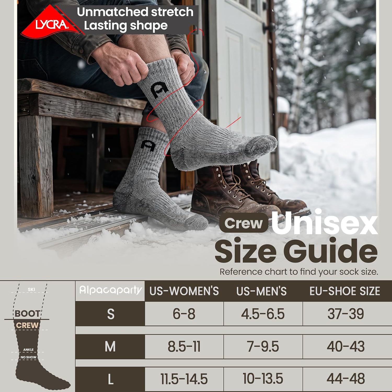 Detalle 2 de Alpacaparty Alpaca Crew Socks, 4-Pair Thermal Blend with Baby Alpaca and Merino