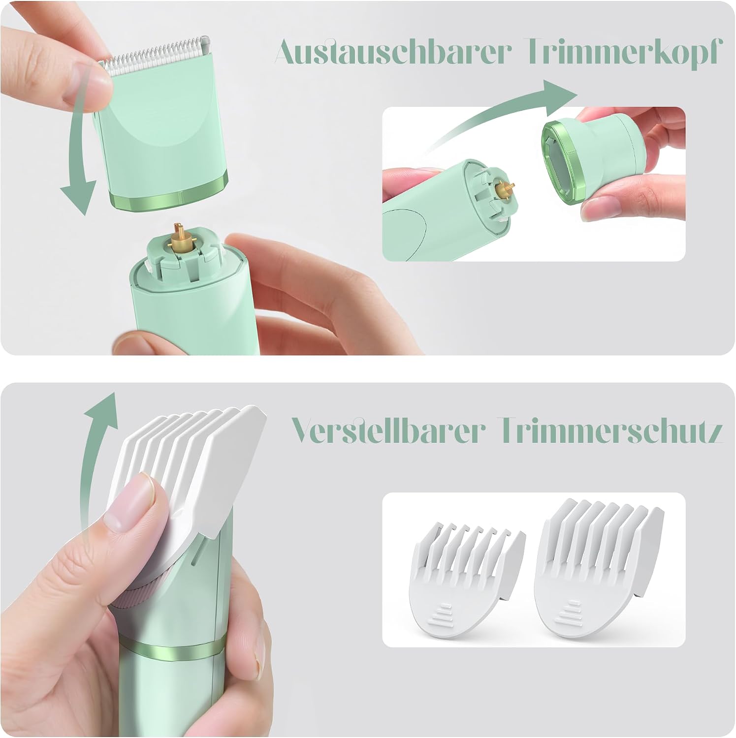 Detalle de Intimrasierer für Frauen mit 2 Köpfen, Nass- und Trockengebrauch, wiederaufladbar (USB-Ladestation, IPX7)