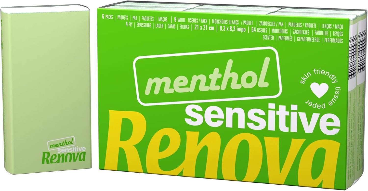 Detalle 2 de RENOVA Pañuelos de Bolsillo Sensitive Mentol 🌿 - 6 Paquetes