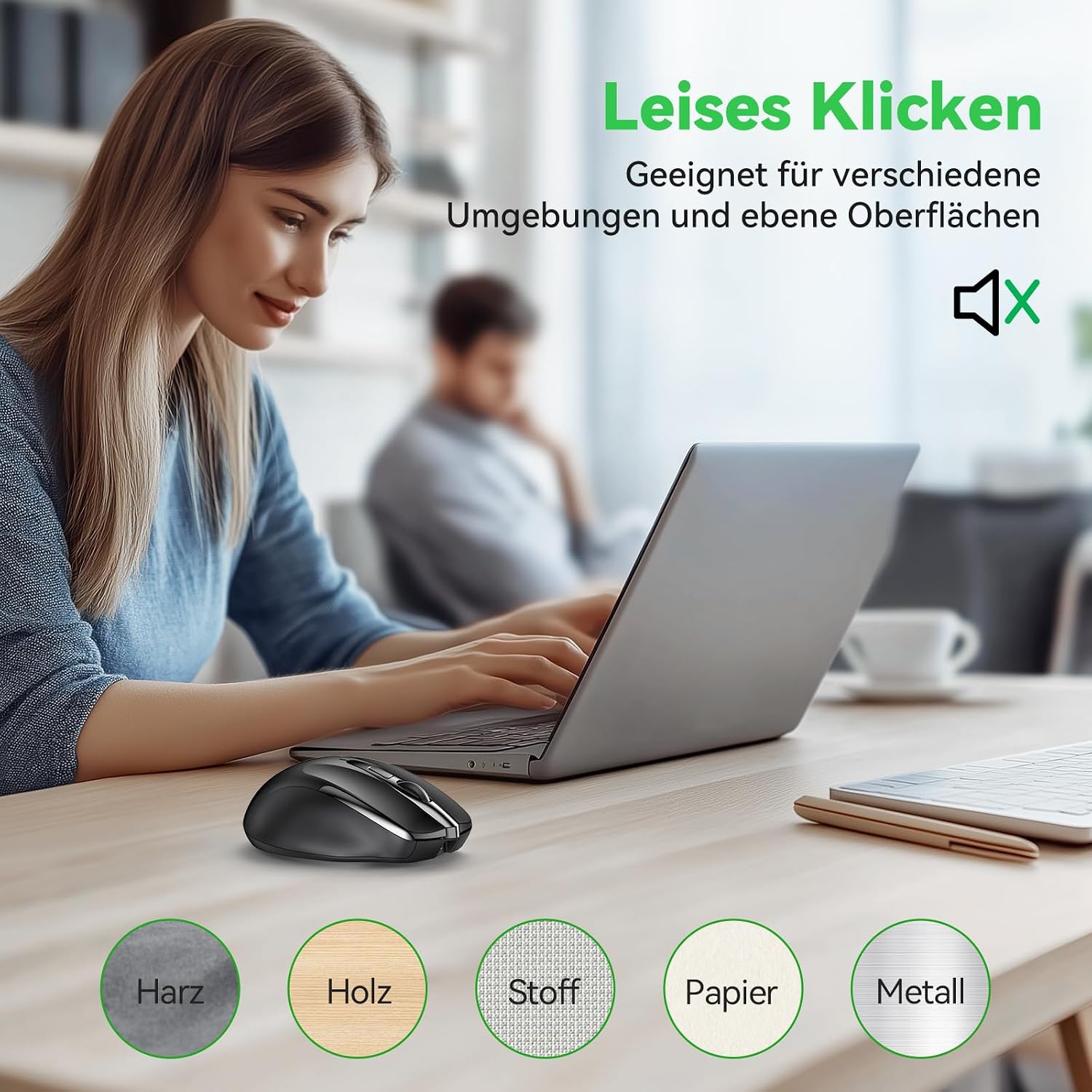Detalle de TechRise Bluetooth Maus mit 2.4G & BT 5.0/3.0, 4800 DPI, wiederaufladbar (USB‑A Empfänger), leise Funkmaus, Schwarz