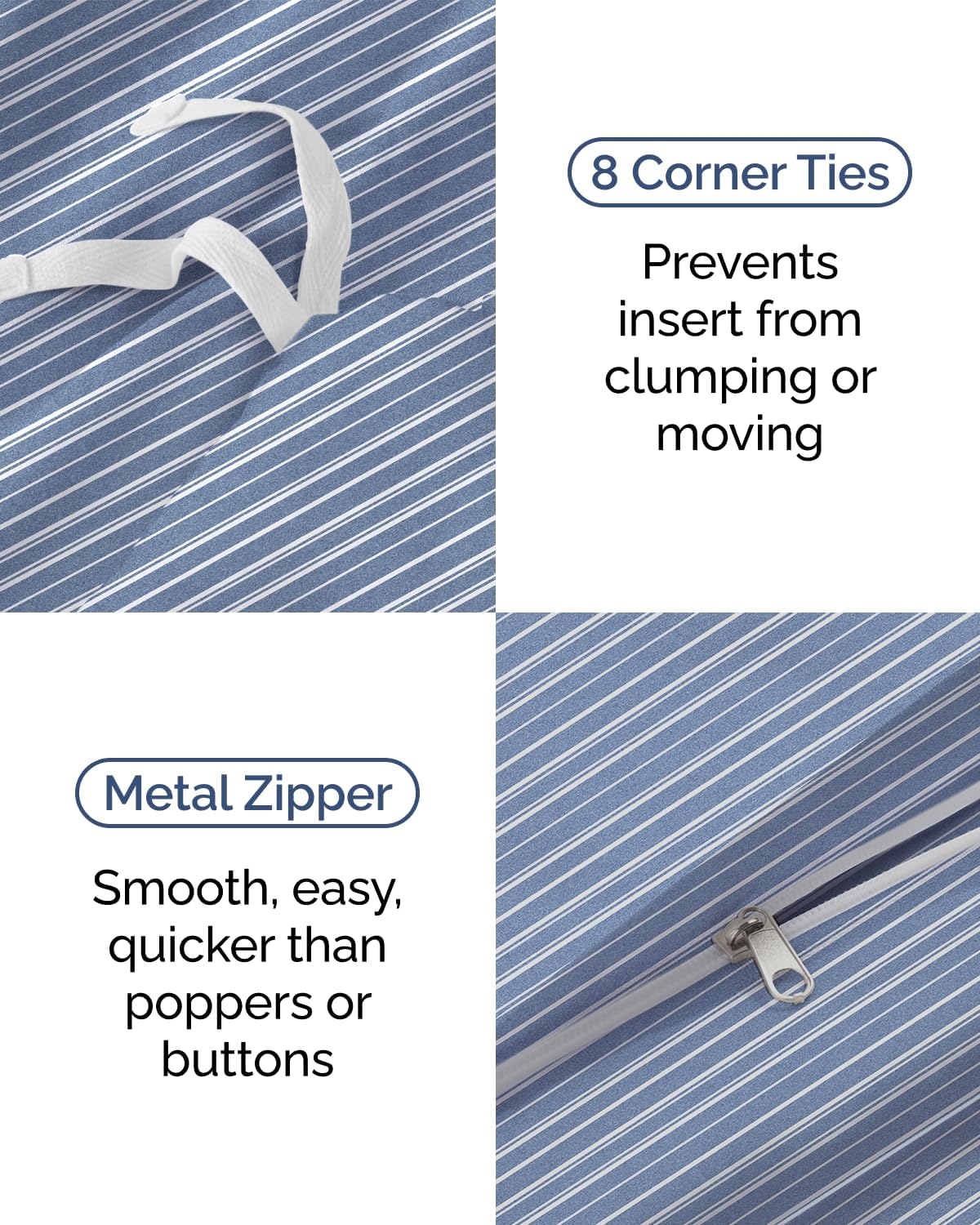 Detalle de Blue Stripes 3 Twin/Twin XL Duvet Cover (68" x 90") with Zipper Closure and Corner Ties