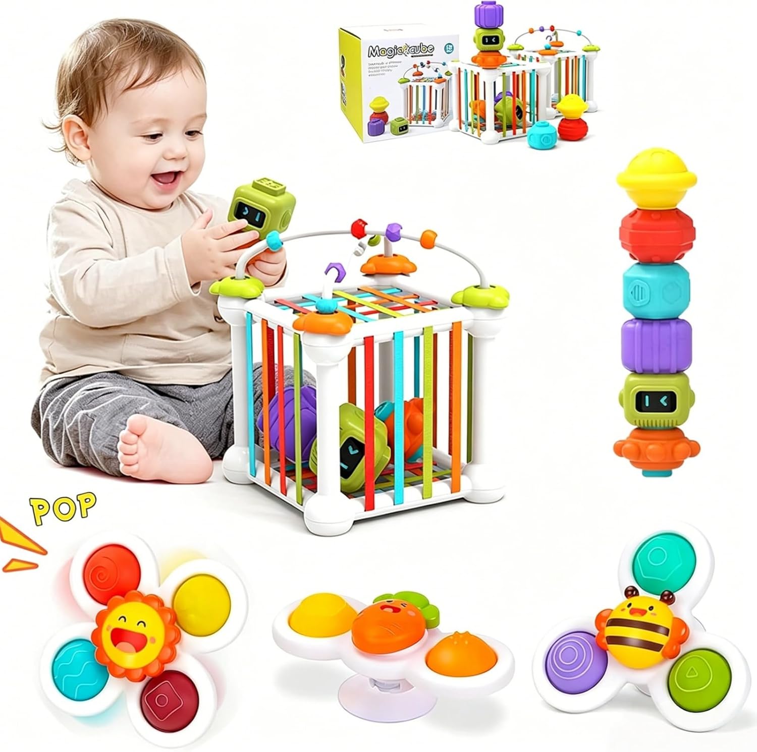 Thumbnail 6 de Jokooan Montessori Spielzeug für Babys – Multisensorisches Silikon-Motorikspielzeug mit Zugschnur (6–12 Monate)