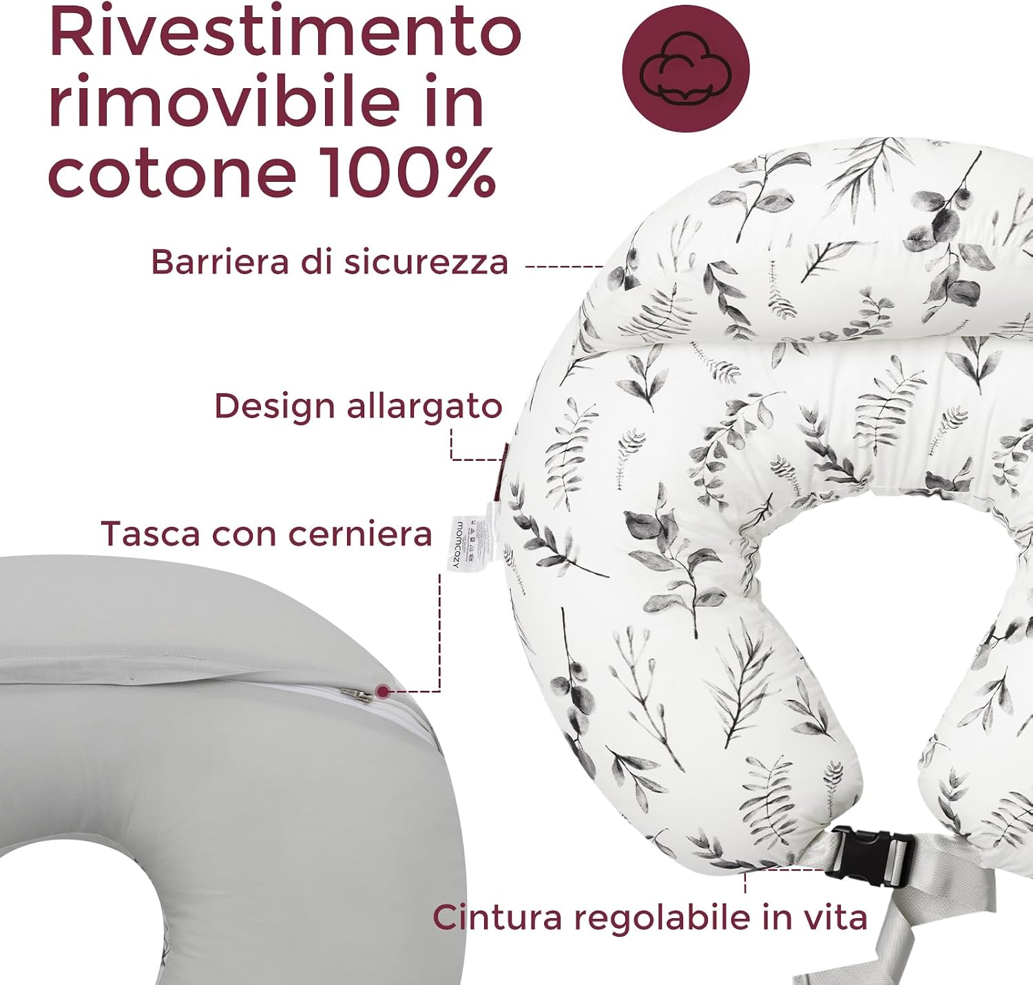 Thumbnail 6 de Momcozy Cuscino per allattamento con bordo di sicurezza – Ergonomico, memory foam e fodera in cotone rimovibile