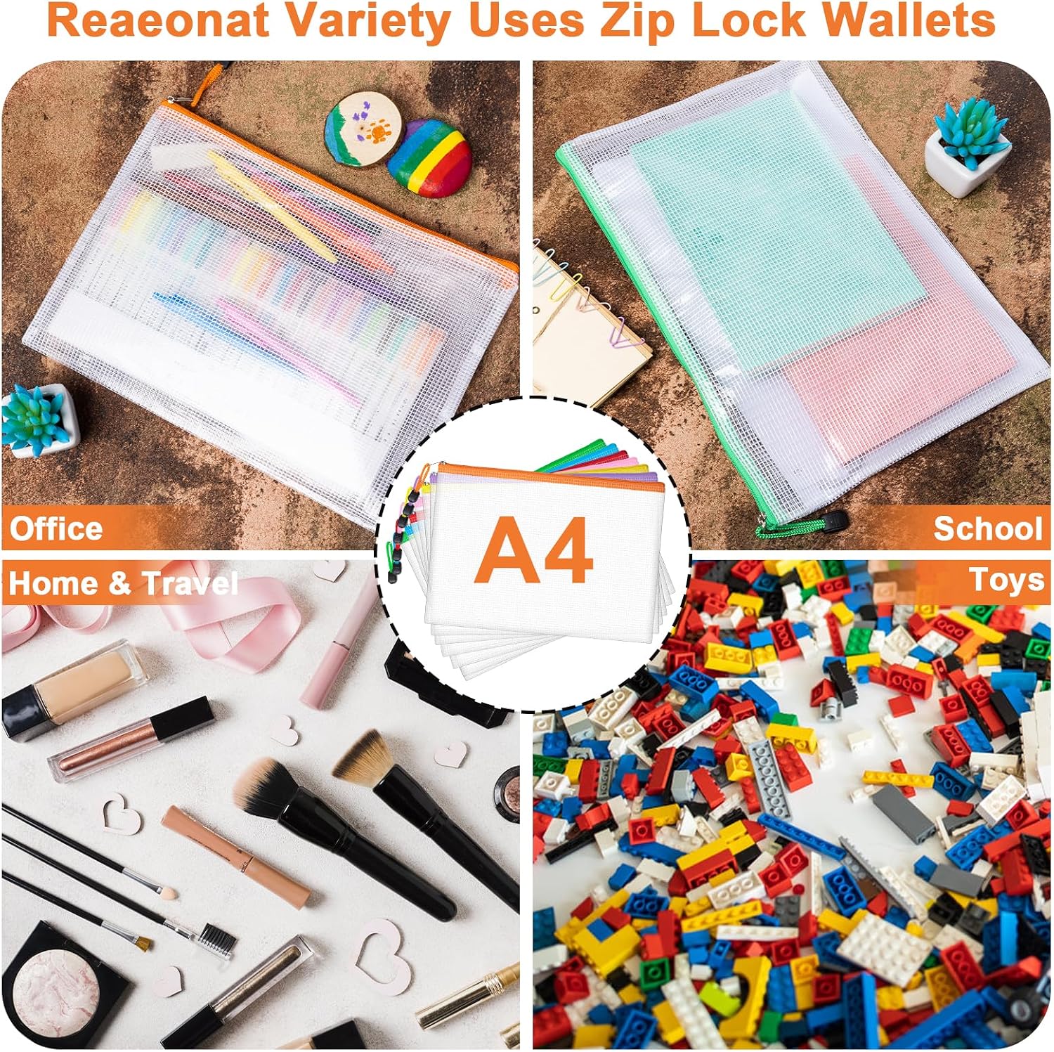 Detalle de Plastic Wallets, 24 Pack A4 Document File Folders with Zipper Pockets