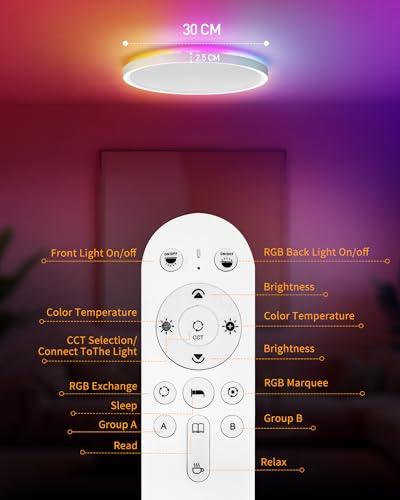Thumbnail 8 de LuminexDesigns Plafón LED Inteligente 24W regulable con mando y WiFi: luz RGB ultrafina para salón y dormitorio