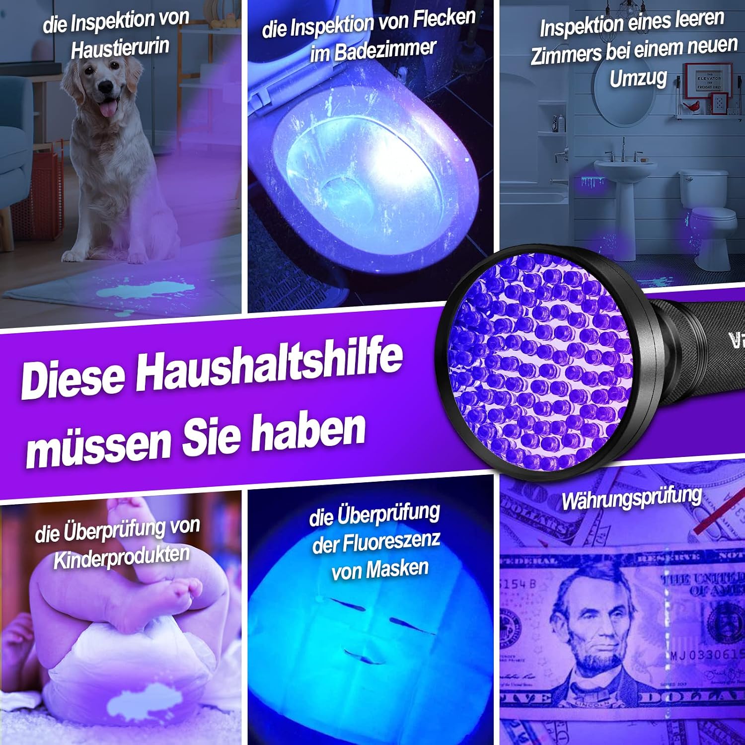 Detalle 2 de Vansky UV Lampe 395nm Schwarzlicht Taschenlampe