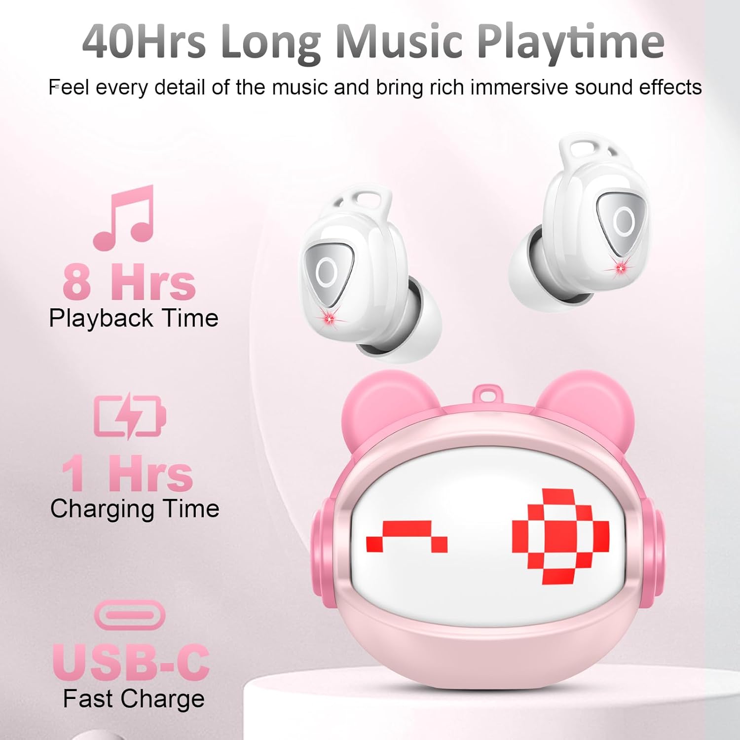 Thumbnail 4 de buwy Bluetooth In-Ear Kopfhörer (kabellos) mit Bluetooth 5.4, 4 ENC Noise Cancelling Mic, IP7, rosa