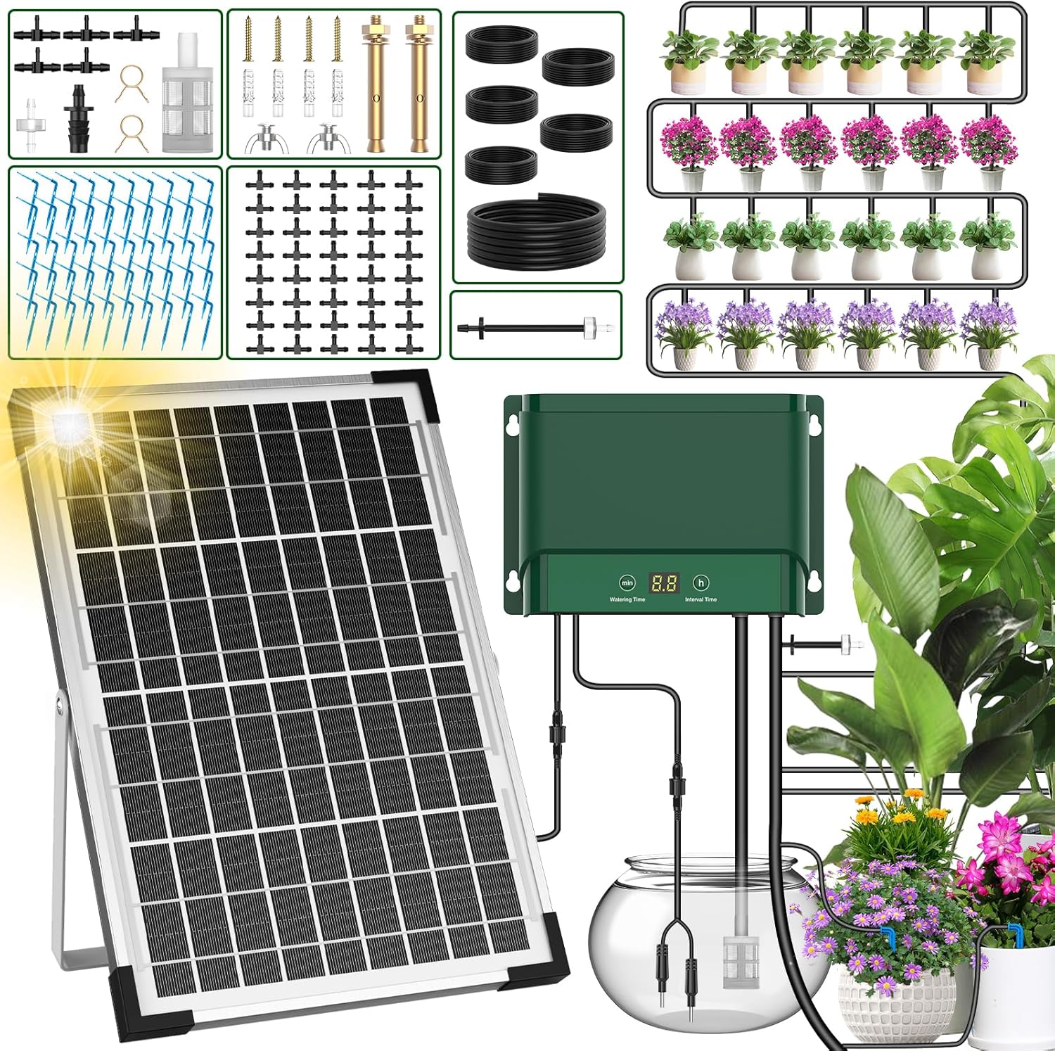 Detalle de AnseTo Irrigazione Automatica Solare: kit a Goccia per Giardini, Balconi e Serre con Timer Separato
