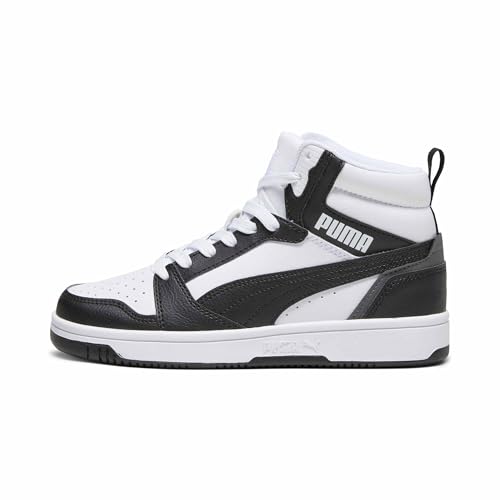 Detalle de PUMA Rebound V6 Mid Jr. - Scarpe da ginnastica unisex per bambini e ragazzi, Puma White / Black Shadow Gray, 37 EU