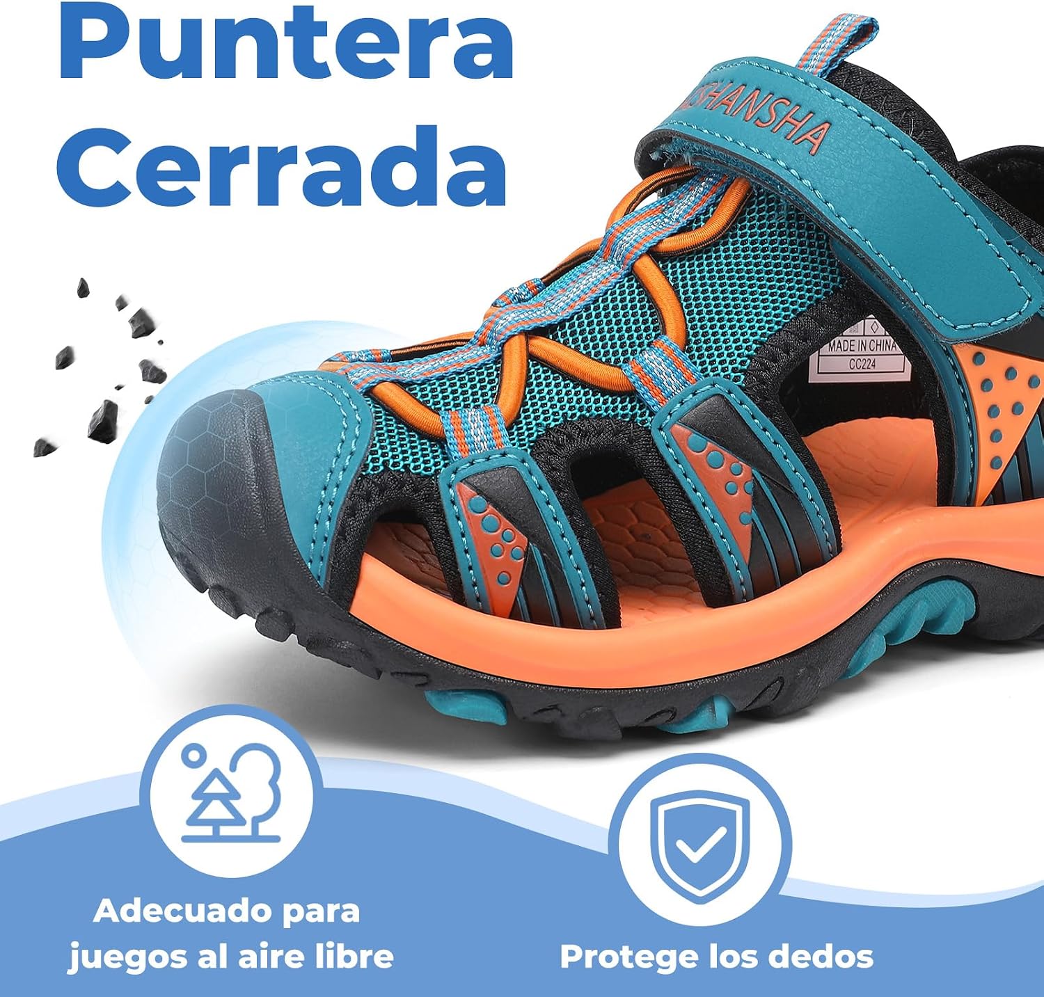 Detalle de Mishansha Sandalias de Verano para Niños con Puntera Cerrada: confortables y resistentes para actividades al aire libre (Azul, 35)