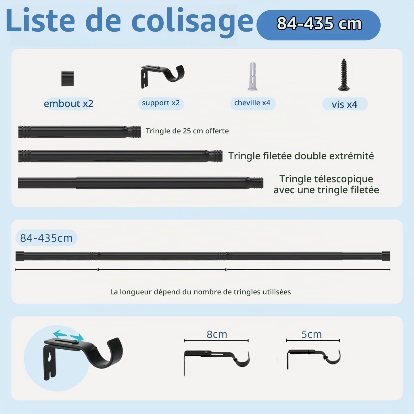Detalle 1 de Rod&Trikin N04-8091-12 telescopische gordijnroede 84-185 cm in rvs
