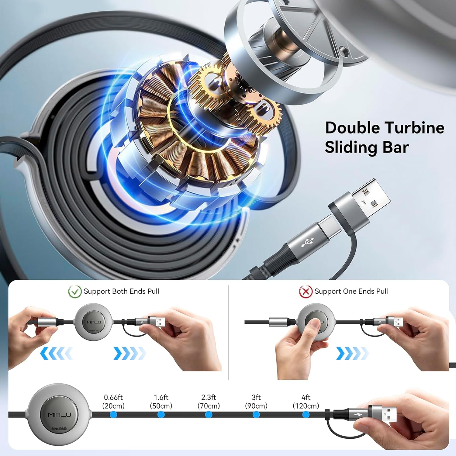 Thumbnail 6 de Minlu 6-in-1 Retractable USB Cable 1.2m