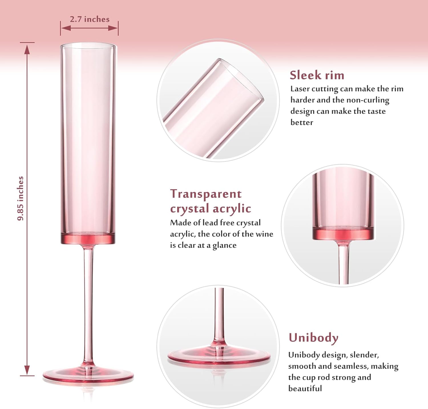 Detalle 2 de 6 Pink Champagne Flutes 5.4 oz ⚡