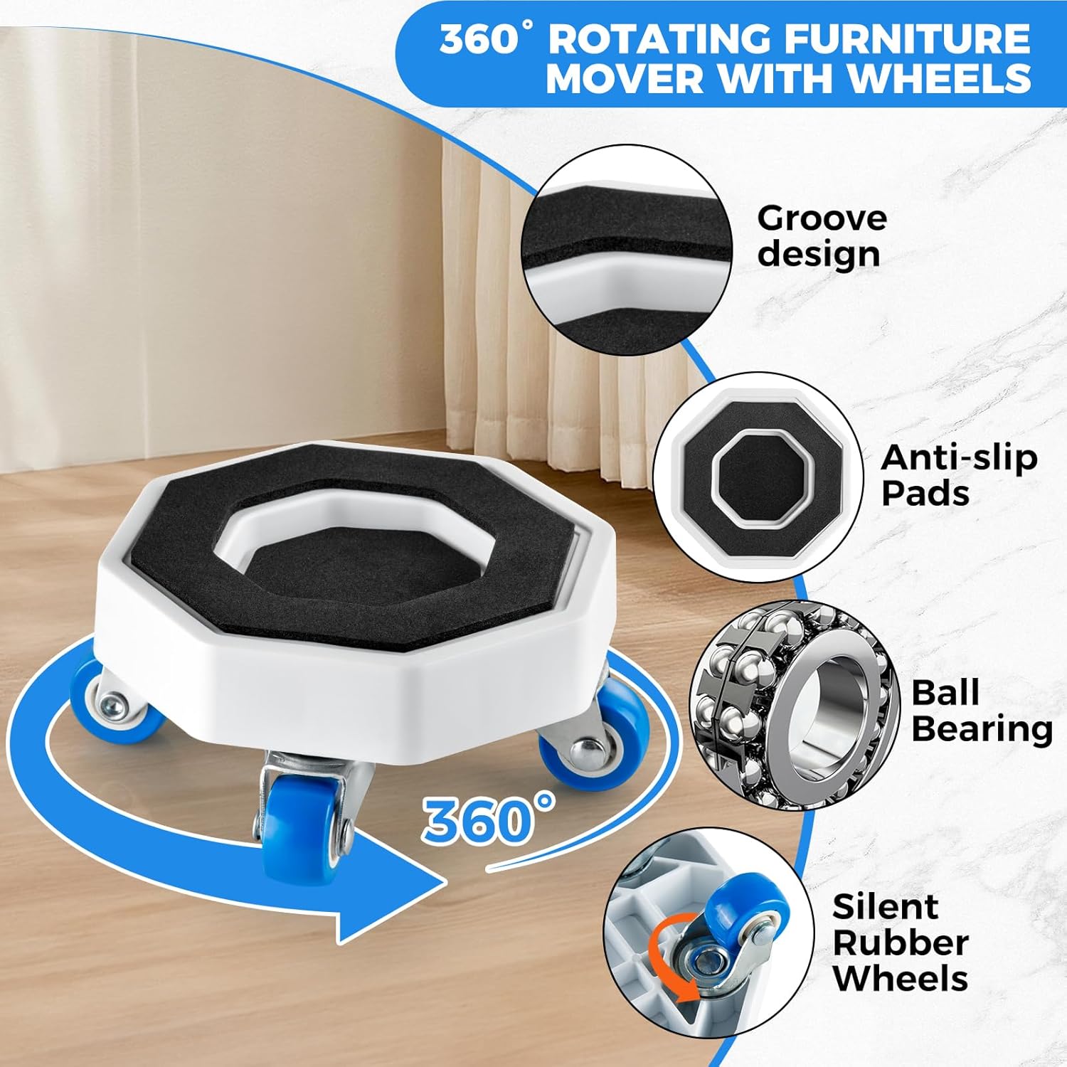 Thumbnail 3 de 360° Rotating Furniture Sliders with Wheels – Heavy Duty Moving Kit for Up to 350kg