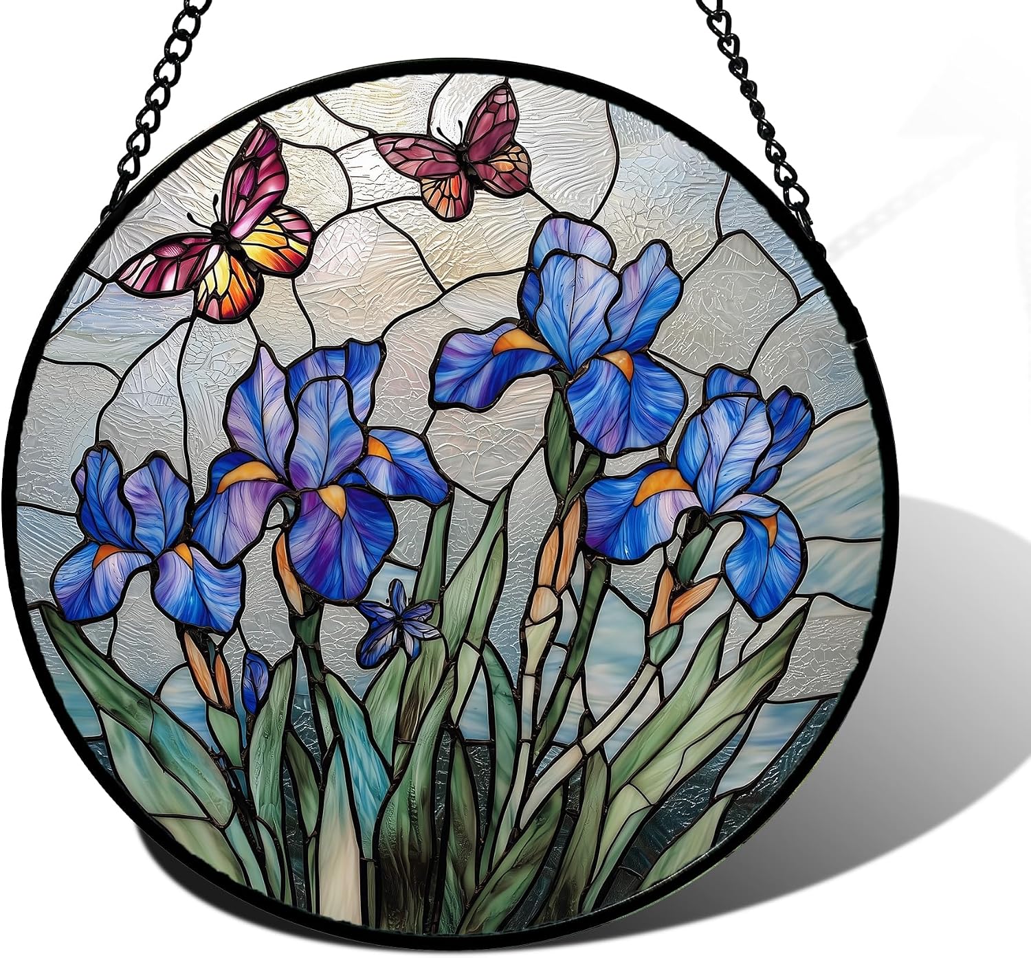 Detalle de Purple Iris Butterfly Stained Glass Suncatcher 7.8-inch
