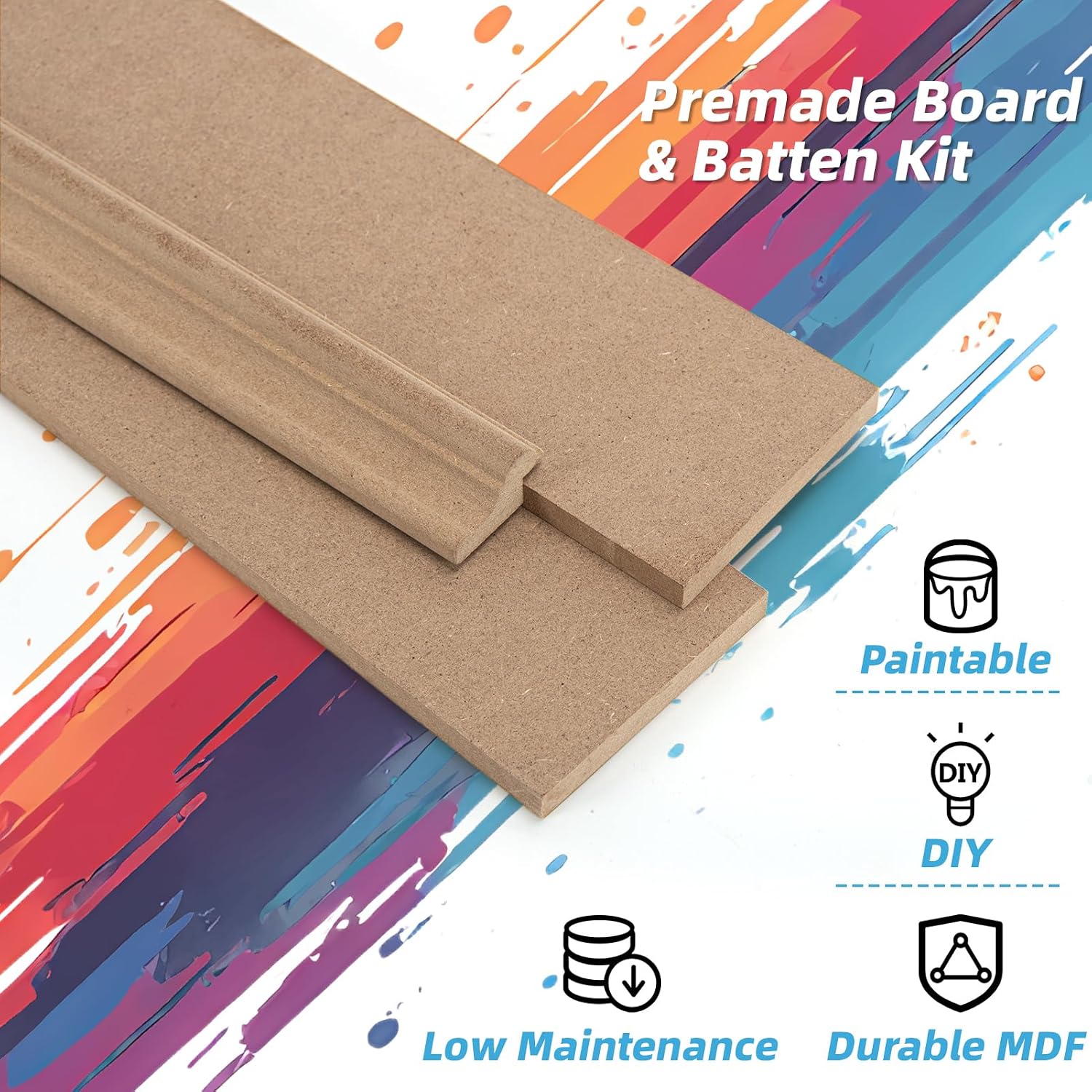 Detalle 1 de Art3d A20331MF10 Board and Batten Wainscoting Kit, Paintable MDF, 94.5 x 54 in.