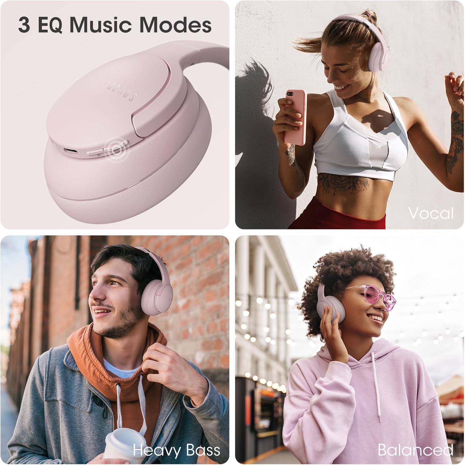 Thumbnail 3 de DOQAUS Bluetooth Over-Ear Headphones (Pink) with Bluetooth 5.3, 90H playtime and mic