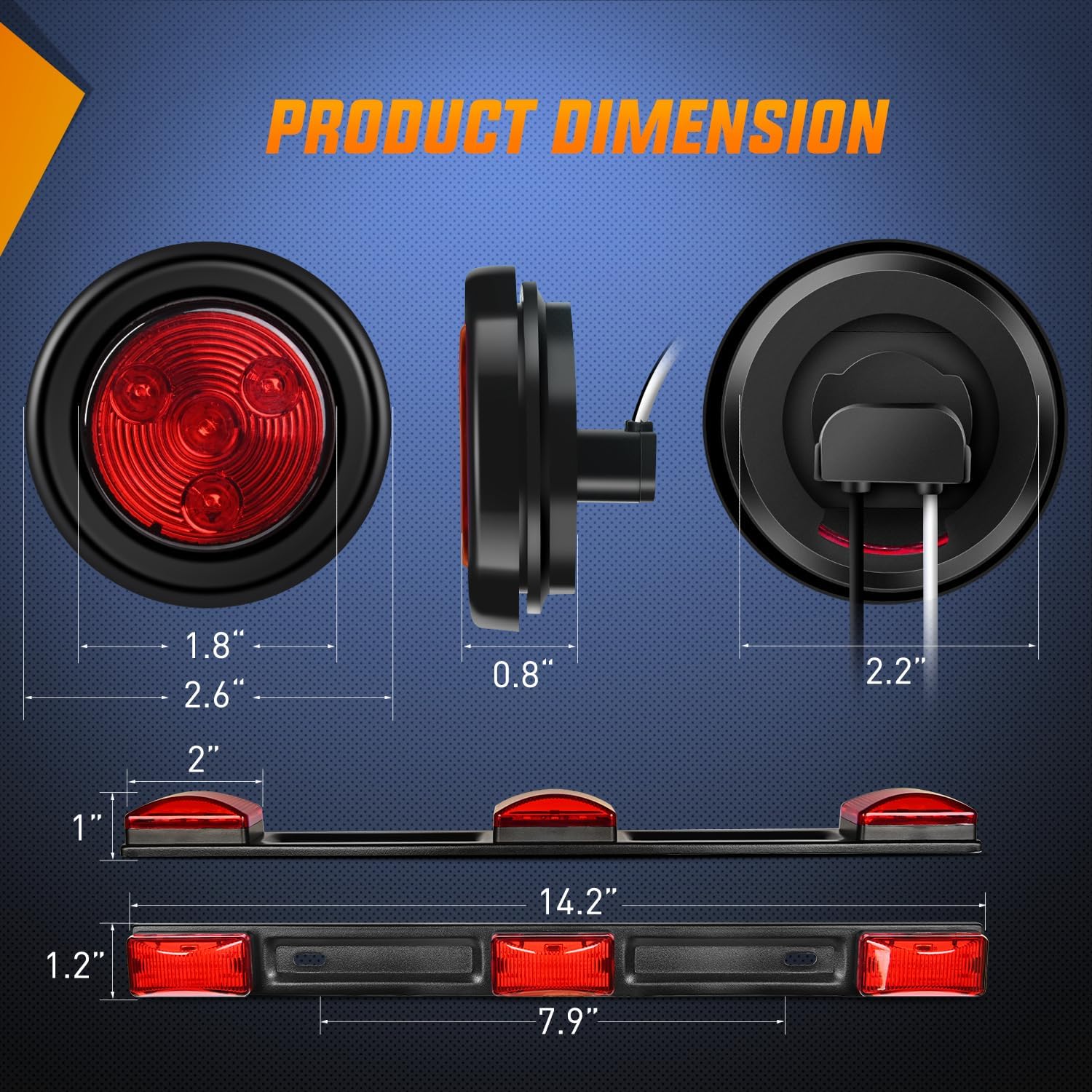Detalle de Nilight 6-Inch Oval Trailer Light Kit with 9-LED ID Bar and Round Side Markers (12V)