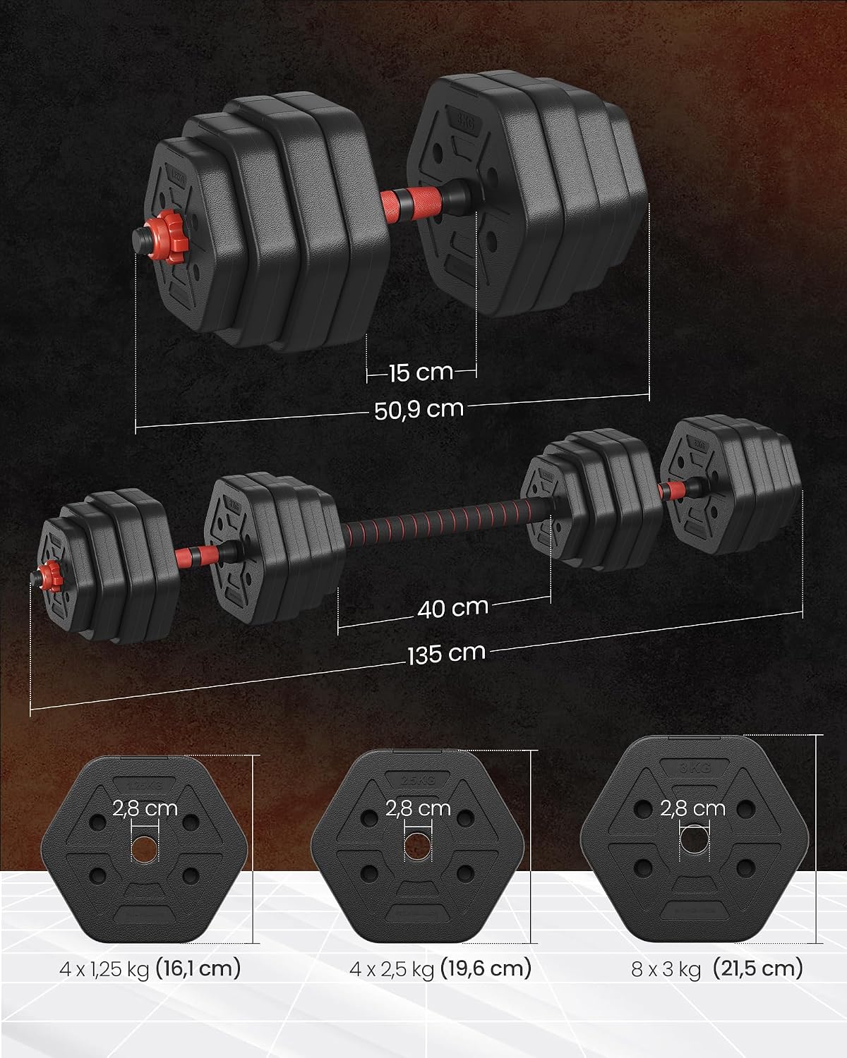 Thumbnail 5 de Songmics Hantelset 40 kg Hexagon