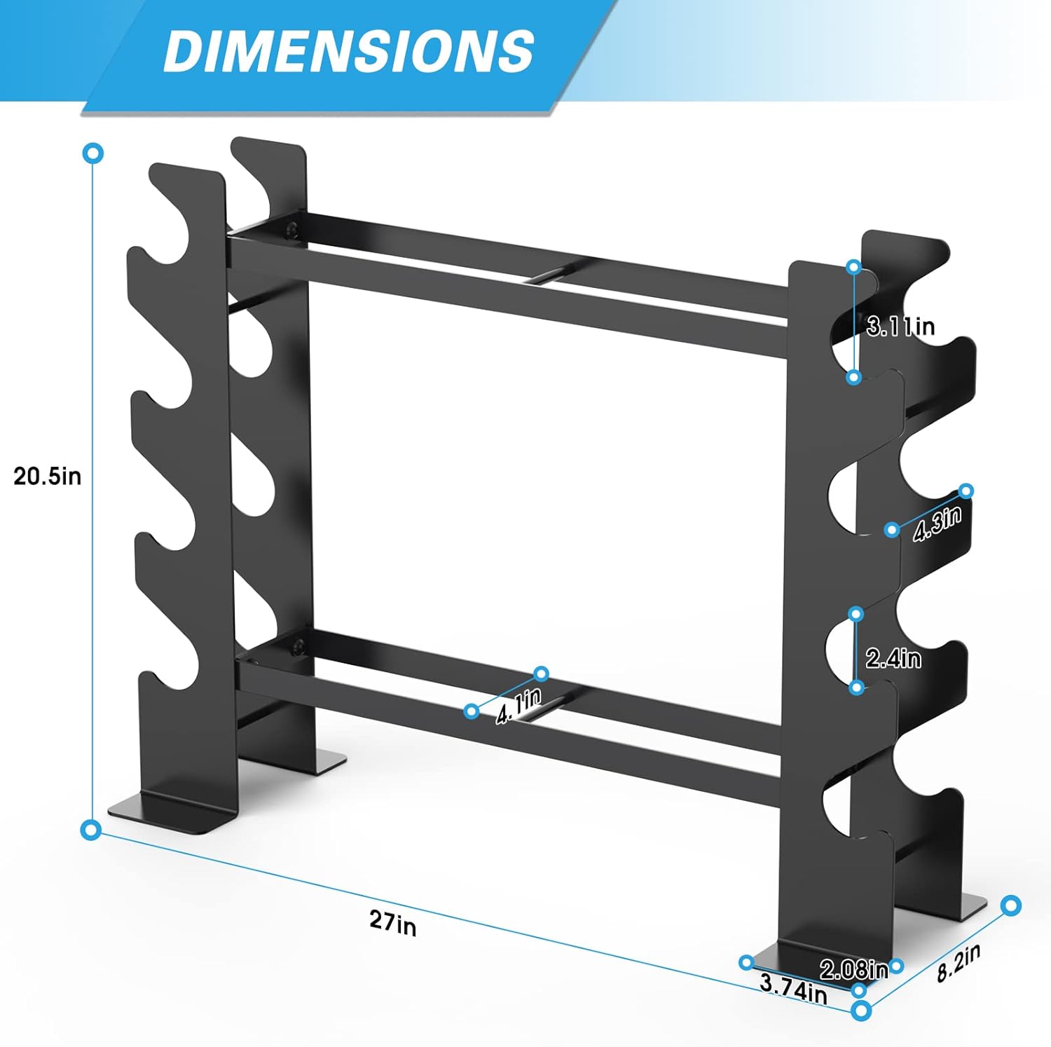 Detalle 2 de WINNOW Manubri Rack Home Gym: supporto doppio strato in acciaio per manubri e accessori