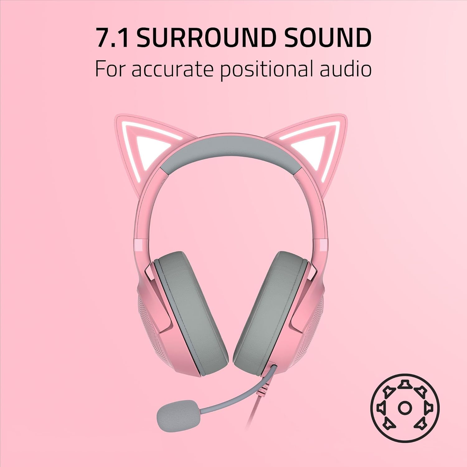 Thumbnail 5 de Razer Kraken Kitty V2 Wired RGB Headset with Kitty Ears (Quartz Pink)