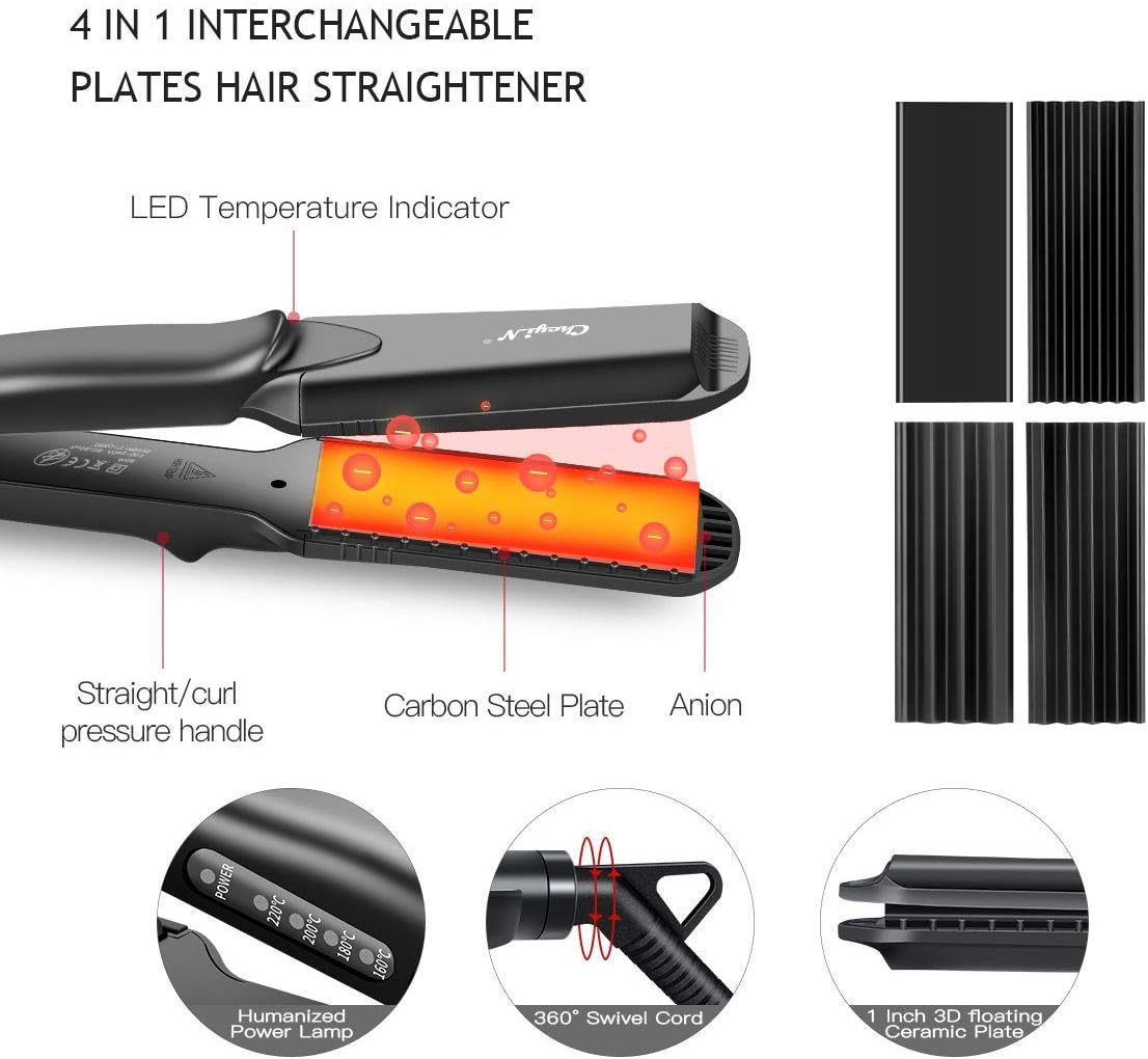 Thumbnail 3 de Hair Crimper by CkeyiN: 4-in-1 Ceramic Hair Styling Iron with Interchangeable Plates