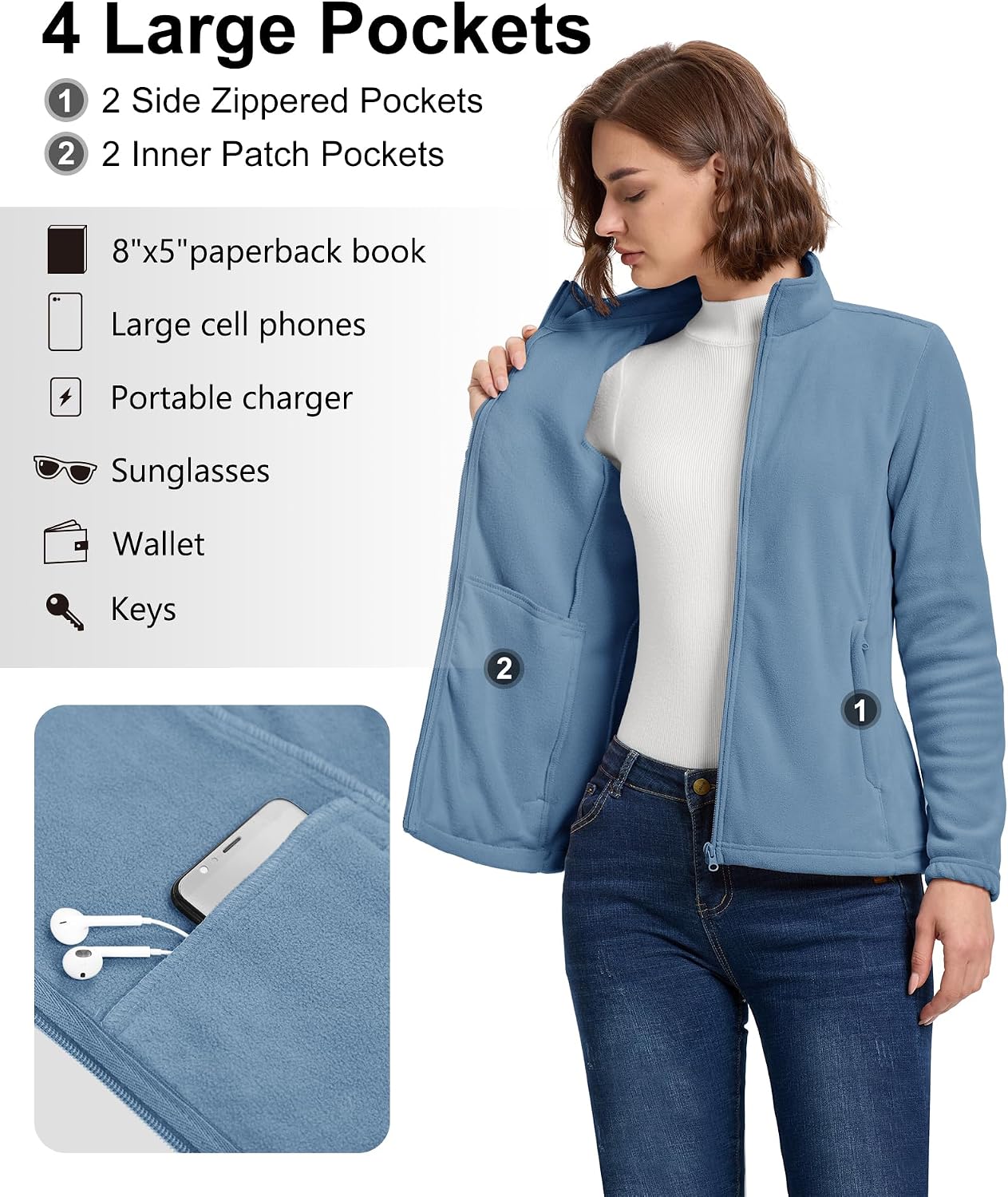 Detalle de 33,000ft Fleecejacke für Damen, 4 Taschen