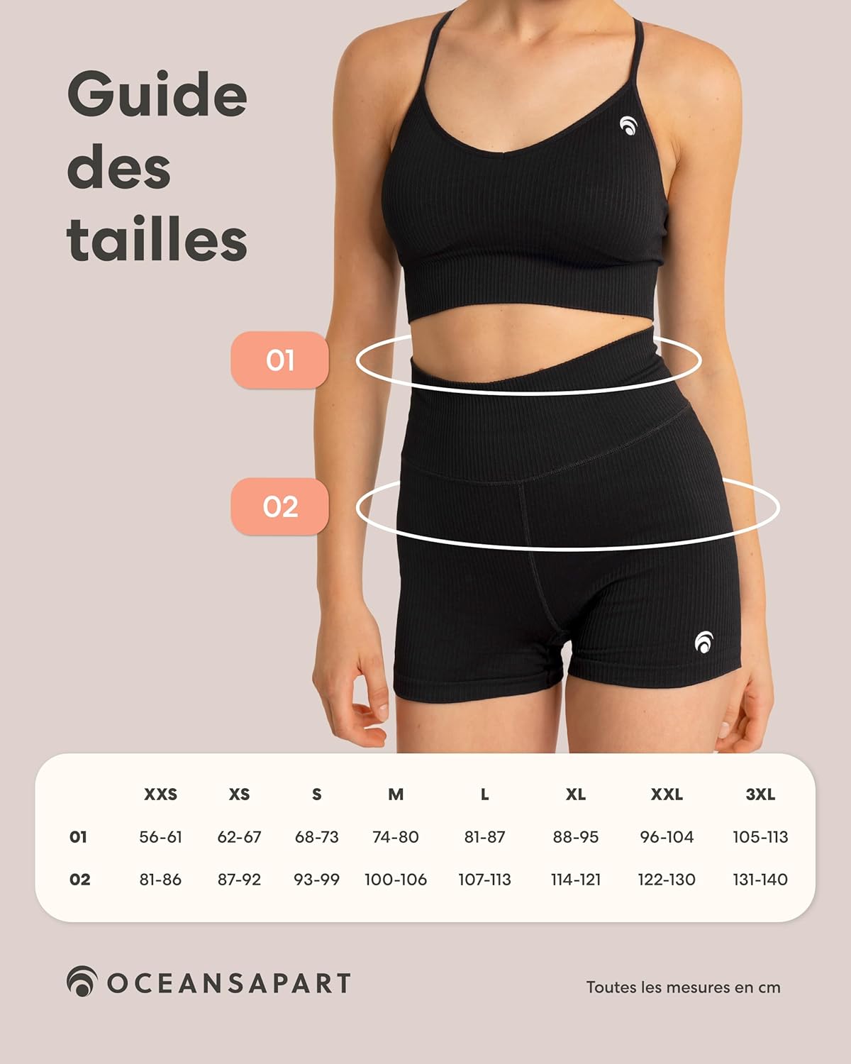 Thumbnail 6 de Short de cyclisme femme OCEANSAPART Maya — taille haute côtelée opaque et anti-squadproof