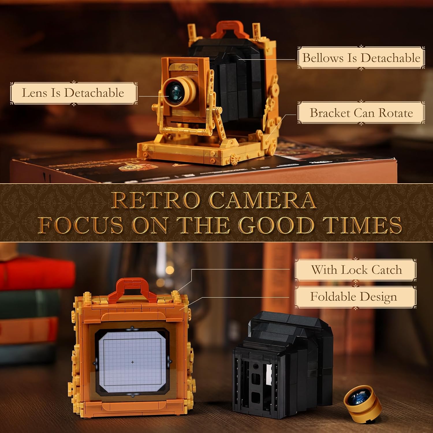 Detalle 2 de Brihappen 3 in 1 Retro Camera, Telephone & Record Player Building Blocks