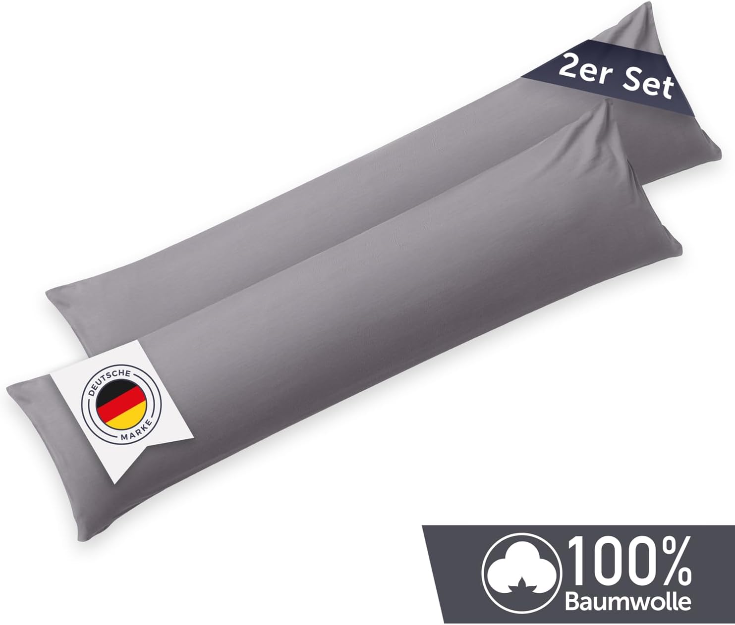 Thumbnail 1 de Blumtal Seitenschläferkissen Bezug 40 x 145 (2er Set) – Grau, 100% Baumwolle (OEKO-TEX), mit Reißverschluss