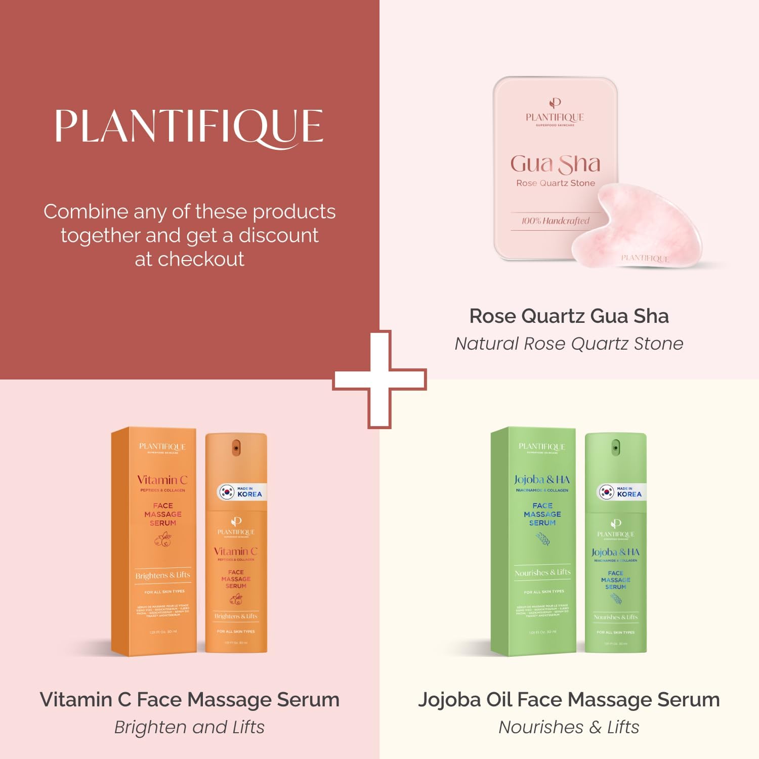 Detalle de PLANTIFIQUE Rose Quartz Gua Sha Tool for Face ✨🪄