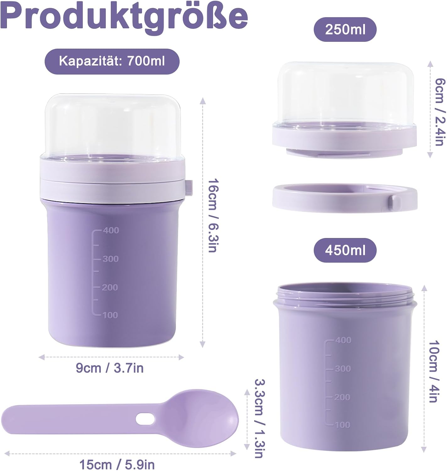 Thumbnail 2 de Swkien Müslibecher to Go: Joghurt- & Müslibecher mit Auslaufschutz, 450 ml + 250 ml (Vivid Lilac)