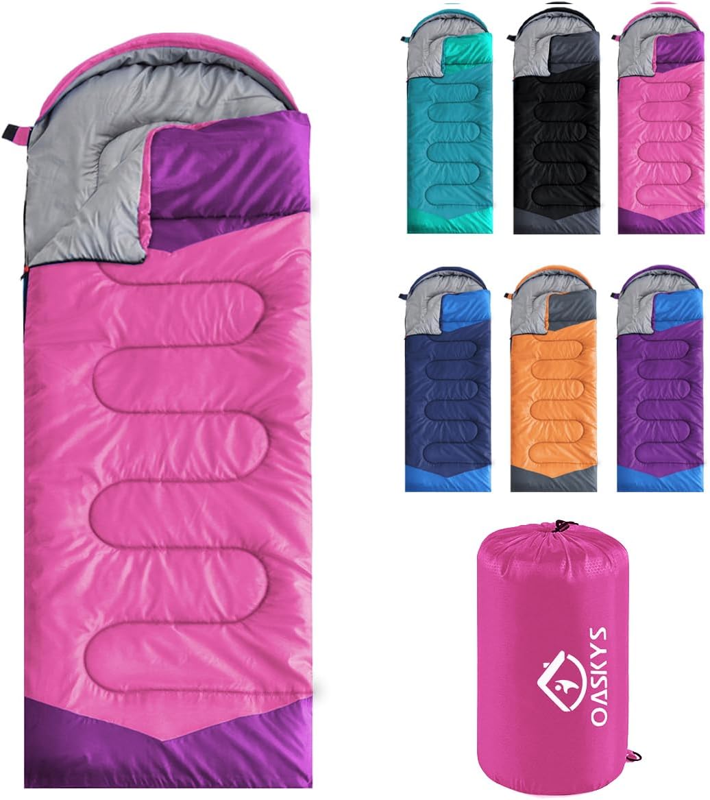 Detalle de oaskys 3-Season Sleeping Bag, 50–68°F, Two-Way Zipper, Pink