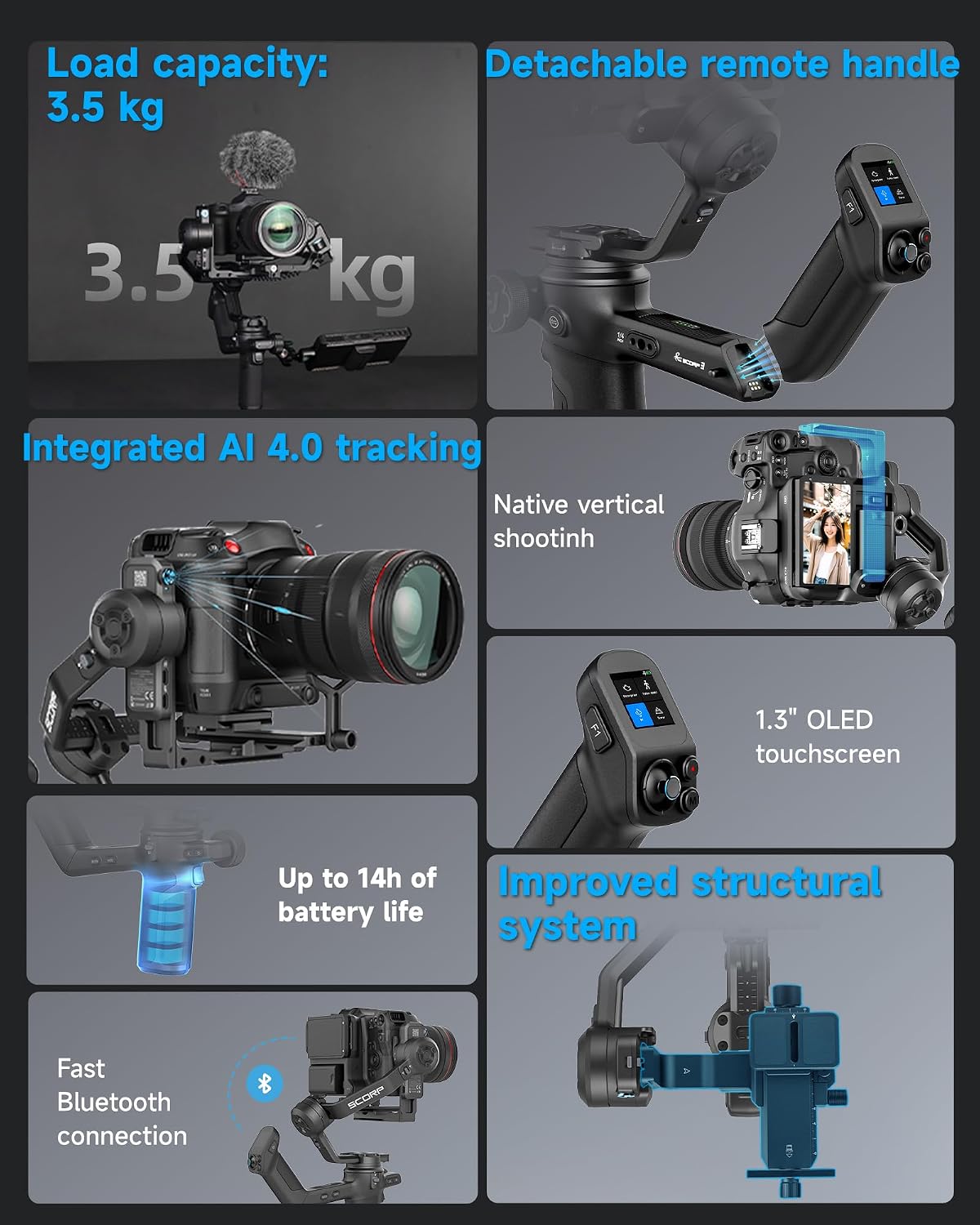 Thumbnail 3 de Feiyutech SCORP 3 Kit gimbal stabiliser with built-in 4.0 AI tracking