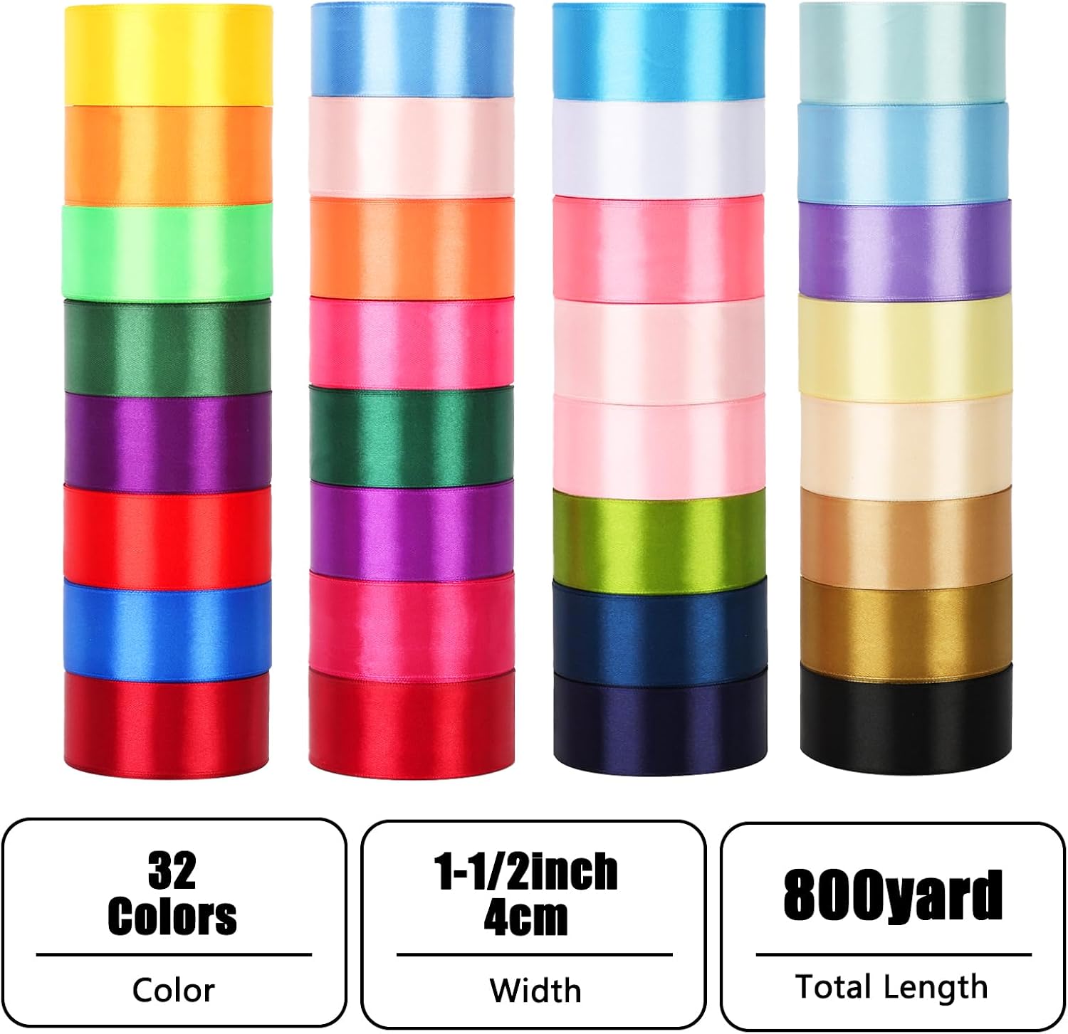 Detalle de NESCCI 800 Yards Ribbon – 1-1/2 Inch Satin Ribbon (Single Face) for Gift Wrapping and DIY Decor