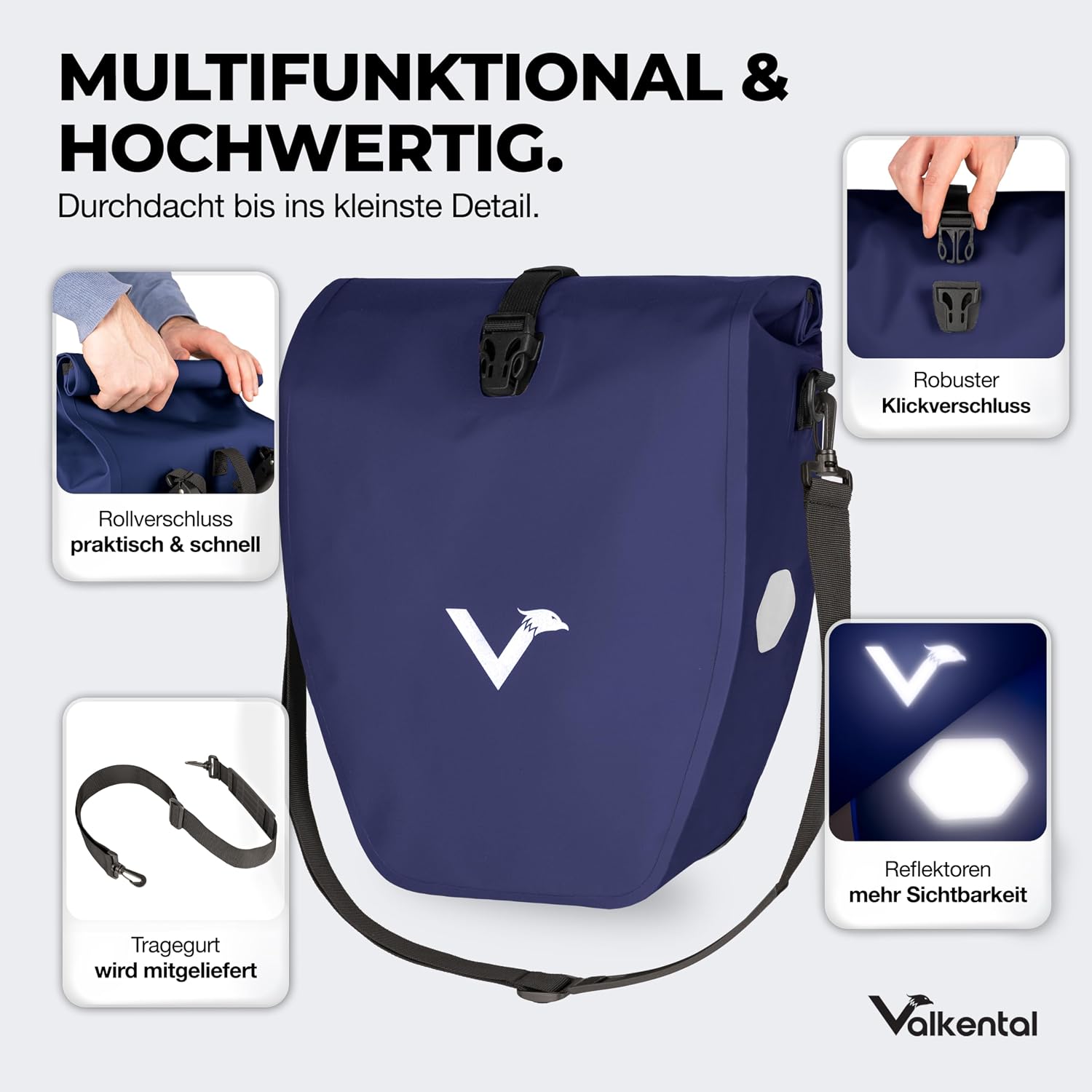 Detalle de Valkental Gepäckträgertasche, wasserdicht & abschließbar – robust für Alltag und Reise
